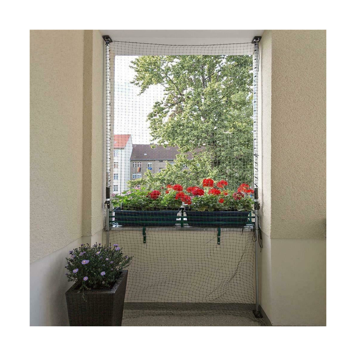 Katzenschutznetz + 2 Teleskopstützen im Set